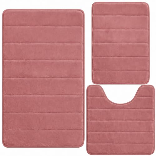 Memory Foam Bathroom Rugs Sets 3 Piece Dusty Rose - color: Dusty Rose