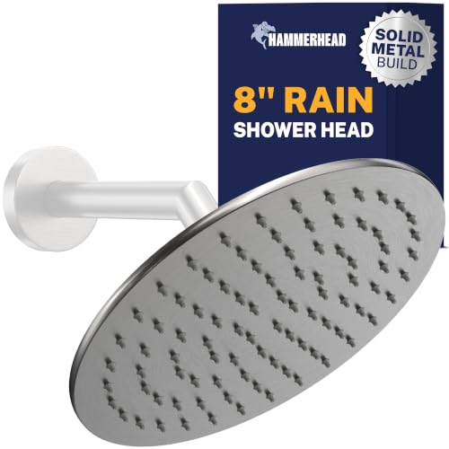 HammerHead Showers® Solid Metal 8 Inch Rainfall Shower Head – GRAY - Shower Head Rainfall - 2.5 GPM High Flow Shower Head Optimized for Pressure – Large Round Rain Shower Head - color: HammerHead Gray, size: 2.5 GPM