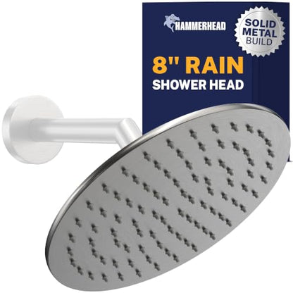 HammerHead Showers® Solid Metal 8 Inch Rainfall Shower Head – GRAY - Shower Head Rainfall - 2.5 GPM High Flow Shower Head Optimized for Pressure – Large Round Rain Shower Head - color: HammerHead Gray, size: 2.5 GPM