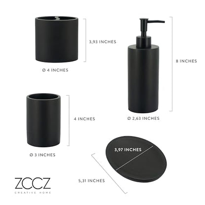 Bathroom Accessory Sets, 4 Pieces Bathroom Accessories Complete Set Vanity Countertop Accessory Set, Includes Lotion Dispenser Soap Pump, Toothbrush Holder and Tray (Matte Black Look Rounded) - color: Matte Black Look Rounded
