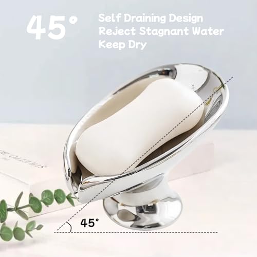 Bar Soap Holder, Soap Dish for Shower, Self Draining Soap Dish, Metallic Glossy Ceramic Soap Holder, Used for Sinks, Bathrooms, Showers,Kitchens (Silvery) - color: Silvery