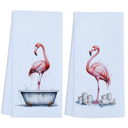 Flamingo Towels Funny Bathroom Towels Waffle Soft Dish Hand Towel Set of 2 - color: Colors