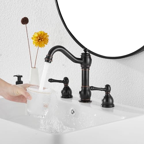 2 Handles 3 Holes Faucet Widespread Bathroom Sink Faucet Basin Tap Mixer Supply Hose Included Matching Pop Up Drain Oil Rubbed Bronze - color: Oil Rubbed Bronze, size: Widespread