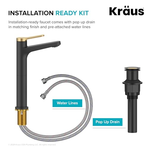 KRAUS Indy Bathroom Faucet for Vessel Sink in Spot-Free Brushed Brass/Matte Black with Single Handle, Pop Up Drain and Supply Lines, KVF-1410SFBBMB - color: Spot Free Brushed Brass/Matte Black, style: Vessel