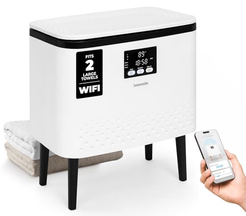 SereneLife WiFi-enabled Towel Warmer Bucket, 20L Large Capacity heater bucket for Towels Blanket and robes, Single-Touch Control, rectangular & Energy-Efficient Design, Auto Shut-Off, Black - color: Black
