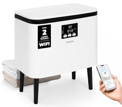 SereneLife WiFi-enabled Towel Warmer Bucket, 20L Large Capacity heater bucket for bath Towels Blanket and robes, Single-Touch Control, rectangular & Energy-Efficient Design, Auto Shut-Off, White