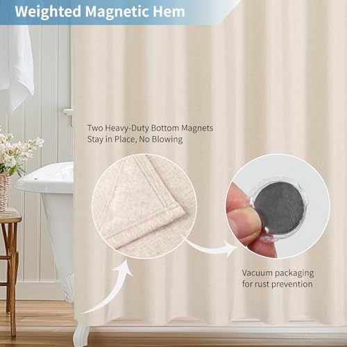 Waterproof Fabric Shower Curtain,No Liner Needed,72x72,Cream | 2-in-1 Design,Linen Textured,100% Waterproof TPU-Laminated Backing,Magnetic Weighted,Machine Washable,For Bathroom,Hotel - color: Cream, size: 72"W x 72"L (Pack of 1)