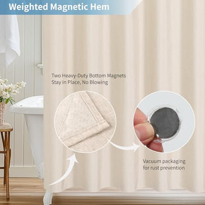 Extra Long Fabric Shower Curtain with Waterproof Layer,72x84,Cream | 2-in-1 Design,Linen Textured,100% Waterproof TPU-Laminated Backing,Magnetic Weighted,Machine Washable,For Bathroom,Hotel - color: Cream, size: 72"W x 84"L (Pack of 1)