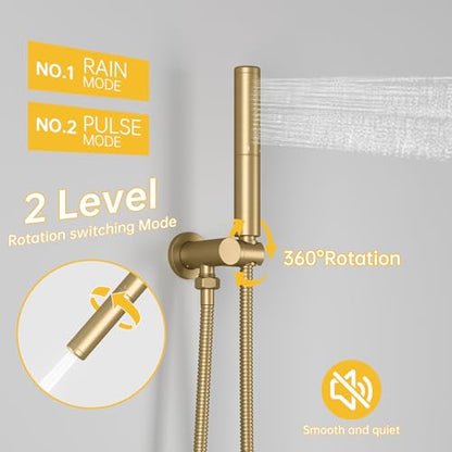 BESy Shower System with 10 Inch Round Rain Shower Head and Handheld Wall Mounted, High Pressure Rainfall Shower Faucet Fixture Combo Set with 2 in 1 Handheld Showerhead for Bathroom, Gold - color: Gold