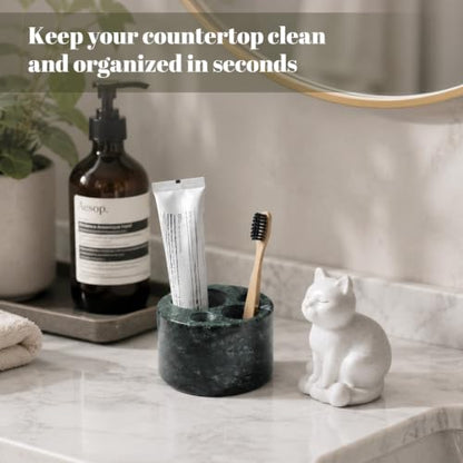 Karibiber Marble Toothbrush Holders, 4 Slots Toothbrush Holders for Bathrooms Countertop, Small Cute Green Kids Toothbrush Organizer, Drainage Toothbrush and Toothpaste Holder Stand Unique Cat Paw