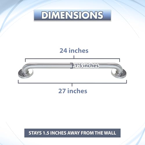 Grab Bar for Bathtub Shower - 1.5" Dia. / Stairs Bed Toilet Bathroom / Stand Assist & Safety Handrail / 304 Stainless Steel / Smooth Grip / 24" - color: Stainless Steel, size: 24 in. Smooth Grip