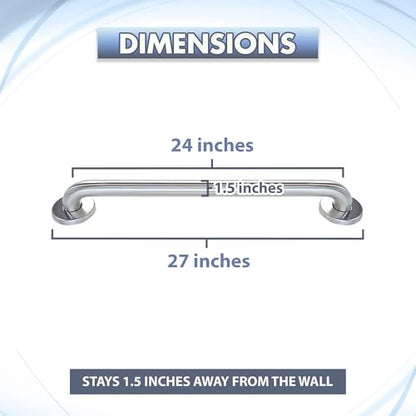 Grab Bar for Bathtub Shower - 1.5" Dia. / Stairs Bed Toilet Bathroom / Stand Assist & Safety Handrail / 304 Stainless Steel / Smooth Grip / 24" - color: Stainless Steel, size: 24 in. Smooth Grip