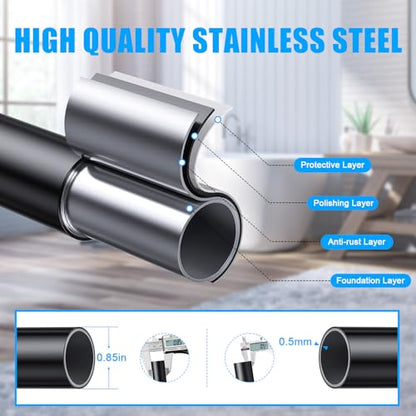TEECK Shower Curtain Rod, 32-92 inch Adjustable Spring Tension Curtain Rod, Never Rust Anti-Slip Shower Curtain Rod for Bathroom, No Drilling, Never Collapse, Easy to Use, Black - color: Black, size: 32-92 Inches