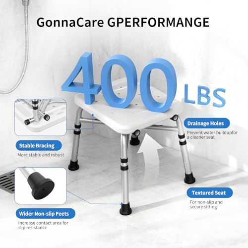 Heavy Duty Shower Chair for Inside Shower with Arms and Back | 400 lb Weight Capacity, X-Bar Frame, Padded Seat and Back, Non-Slip Feet, Tool-Free Setup