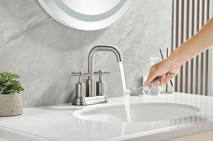 Two Handle Lavatory Faucet 4-inch Centerset Bathroom Sink Faucet with Drain Assembly for 3 Hole Sink Brushed Nickel Finish DF-4303CCH-BN Duttao - color: Brushed Nickel
