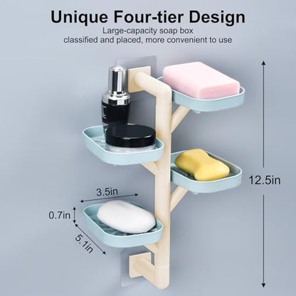 Soap Holder Four Layer Wall Mounted NO-Drilling Rotatable Self-draining Removable Soap Dish for Shower Bathroom Tray,Self Draining Sponge Holder,Razor Holder (Blue/Ecru) - color: Blue/Ecru