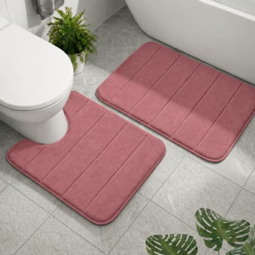 Memory Foam Bathroom Rugs Sets 2 Piece Dusty Rose - color: Dusty Rose
