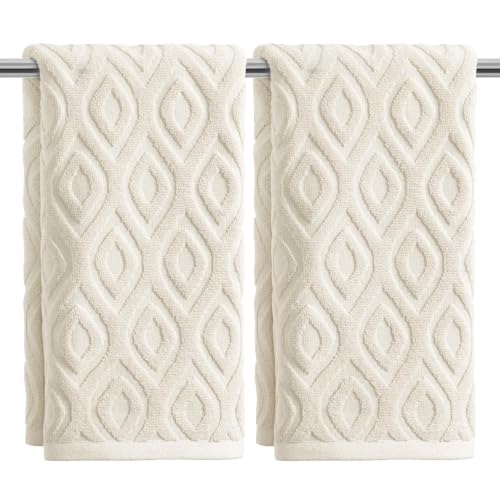 Artoid Mode 2 Pcs Beige 3D Diamond Grid Jacquard Hand Towels for Bathroom, 100% Cotton Soft Absorbent Bathroom Decor Towels, 13.7 x 29.5 Inch - color: Beige, size: 13.7" x 29.5", 2PCS