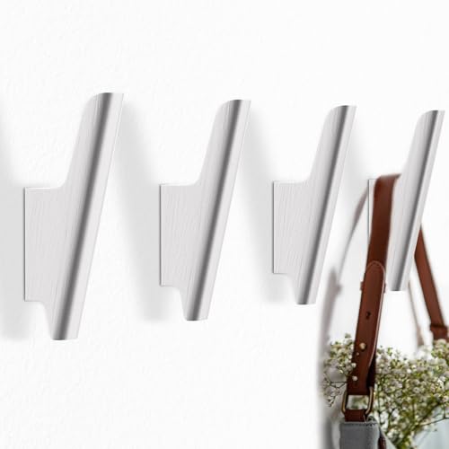 Wood Wall Hooks 4 Pack Coat Hooks Wall Mount, Towel Hooks for Bathrooms | Natural Wooden Hooks for Hanging Hat, Bag, Backpack, Purse, Robe, Rustic Decor Coat Hooks for Wall Entryway Hooks (White) - color: White