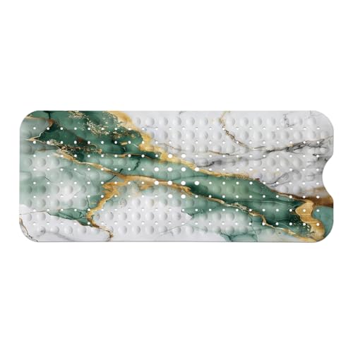 Marble Bath Tub Mat Non Slip, Green Gold Marble Non Slip Bath Mat for Shower, Large Washable Shower mats for Showers with Drain Holes and Suction Cups,40 X 16 Inch - color: Green Marble