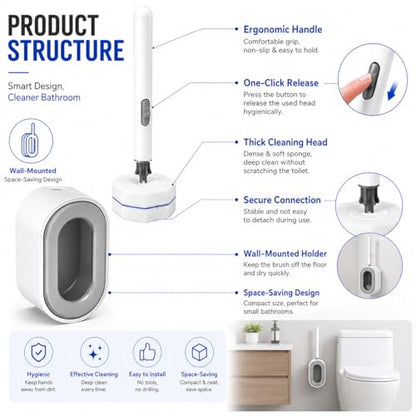 Disposable Toilet Bowl Brush and Holder Set – 40 Refills Included, No-Touch Toilet Wand Cleaning System, Toilet Brush & Holder for Bathroom, Hygienic Toilet Bowl Cleaner Starter Kit - size: 1 Brush + 40 Refills