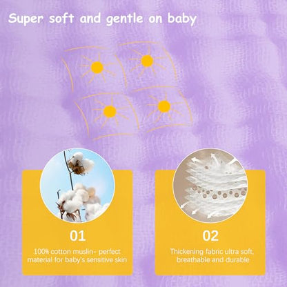 Lovely Care 12 Pack Muslin Burp Cloths 100% Cotton Muslin Cloths Large 20''x10'' Extra Soft and Absorbent Baby Burping Cloth - Purple - color: Purple, size: 10x20 Inch (Pack of 12)