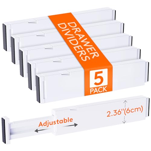 Lifewit 2.36" Upgrade Kitchen Drawer Dividers, Adjustable Drawer Organizer | 11"-17" Expandable White Drawer Separator for Clothes/Utensils, Dresser/Cabinet/Closet/Nursery Organization & Storage, 5 Pack - size: 2.36"H, 11-17"L
