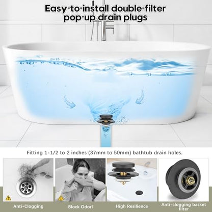 Universal Bathtub Stopper, Pop Up Bath Tub Drain Stoppers, EZ Install Bathtub Drain Replacement Trim Kit, Replaces Lift and Turn, Tip-Toe and Trip Lever Drains for Tub(Black) - color: Matte Black