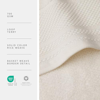 Texere 100% Organic Cotton Rice Weave Jacquard Luxury Bath Towel Sets - Soft and Absorbent Hotel and Spa Quality - 2 Large Bath Towels, 2 Hand Towels, 2 Washcloths (Rice Weave, Cream, 6 Piece) - color: Cream (Rice Weave)