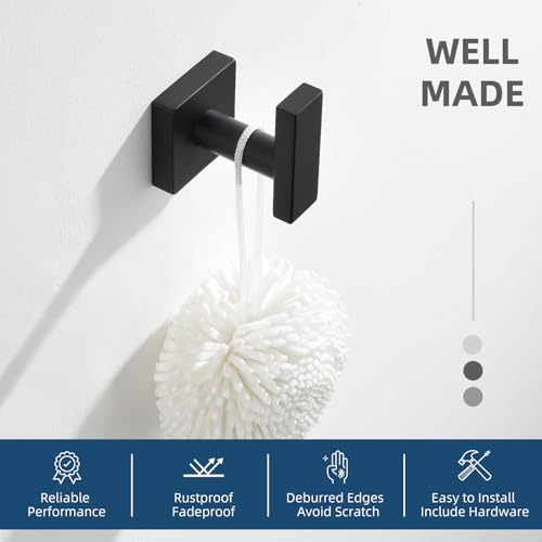 Angle Simple Towel Hook for Bathroom, Robe Coat Hook for Wall, Matte Black | Rustproof SUS304 Stainless Steel, Square Storage Holder, No Falling Off, Use in Bedroom Kitchen Entryway Closet, Screws Mount - color: Matte Black