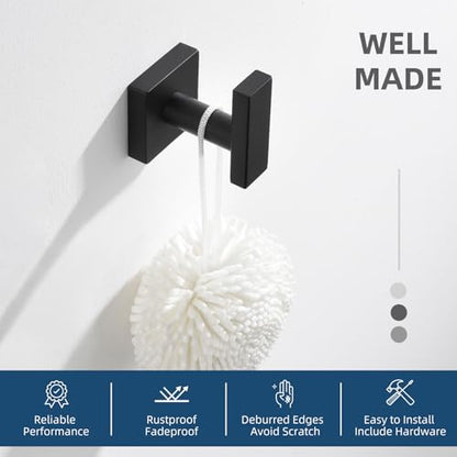 Angle Simple Towel Hook for Bathroom, Robe Coat Hook for Wall, Matte Black | Rustproof SUS304 Stainless Steel, Square Storage Holder, No Falling Off, Use in Bedroom Kitchen Entryway Closet, Screws Mount - color: Matte Black