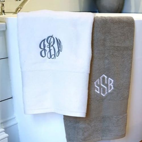Personalized Monogrammed Bath Towel Set, 100% Cotton, Custom Embroidered Initials, Hotel Style, White Navy Grey Beige - color: White