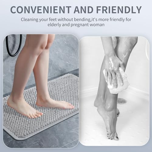 Yolife Shower Foot Scrubber Mat, Anti-Slip Bath Mat with Scrub Bristles, Soft Shower Foot Massager with Strong Suction Cups for Soothe Achy Feet,27.5'' x 15.7'' - color: Light Grey, size: 27.5" x 15.7" (Rectangular)