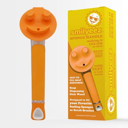 The Original Smiling Handle with Soap Dispensing for Scrub Daddy (Reg. TM) Sponge and Scrub Moji Sponge (Orange) - color: Orange