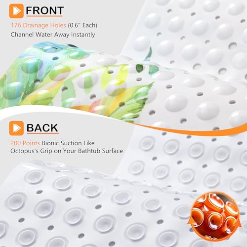 Yimobra Non Slip Bathtub Mat 40 x 16 Inch, Extra Long Shower Mat with Drain Holes, Machine Washable Baby Bath Mats, Strong Suction Cups for Bathroom Floor, Banana - color: Banana