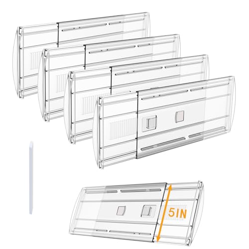 4 Pack Adjustable Drawer Dividers for Clothes,5" High Expandable From 13-21" Clear Drawer Organizers, PC Plastic Separators for Dresser/Bedroom/Bathroom/Kitchen/Office Storage - size: 4 PCS-5IN-T3-Clear