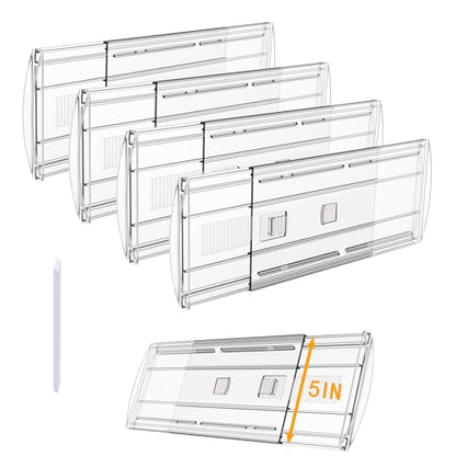4 Pack Adjustable Drawer Dividers for Clothes,5" High Expandable From 13-21" Clear Drawer Organizers, PC Plastic Separators for Dresser/Bedroom/Bathroom/Kitchen/Office Storage - size: 4 PCS-5IN-T3-Clear
