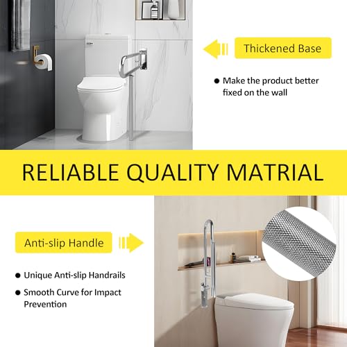 Handicap Grab Bar,29.5 Inch Stainless Steel 1.25" Diameter Toilet Safety Rails for Bathroom with Paper Holder, Anti-Slip Flip-Up Support Rail for Seniors Elderly - size: 29.5 Inch