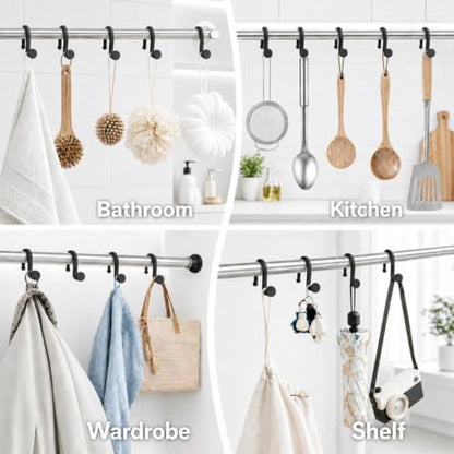 Bathway Plastic Shower Curtain Hooks, 12 Pcs, Black, Decorative Hooks | Waterproof, Rust-Proof, Sturdy, Wear-Resistant, Drop-Proof, Multifunctional, Easy to Install, Classic and Attractive - color: Black