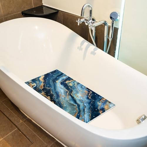 Shower Mat Non-Slip Bathtub Mats with Suction Cups and Drain Holes, Blue Marble Texture Design, Easy to Clean for Bathroom, 26.8x15.1In - color: Multi 1