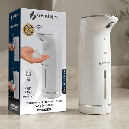 GentleJet Cloudfoam Automatic Foaming Soap Dispenser Touchless Foam Dispenser for Kids & Family, Soft Rich Foam, USB-C Rechargeable, No-Clog Design, IPX5 Waterproof, 320 ml - color: White - Chrom