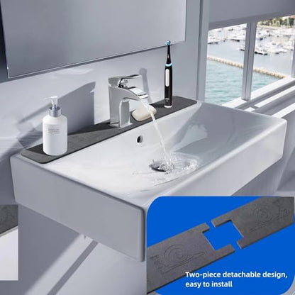 Sink Splash Guard Stone PNLLDDCN Non-Slip Diatom Mud Behind Faucet Mat For Kitche Countern & Draining Mat，Instant Drying Tray Stone For Bathroom Counter[Dark Gray, 24" X 4"] (1)