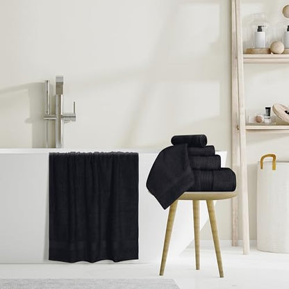 GLAMBURG Ultra Soft 8-Piece Towel Set - 100% Pure Ringspun Cotton, Contains 2 Oversized Bath Towels 27x54, 2 Hand Towels 16x28, 4 Wash Cloths 13x13 - Ideal for Everyday use, Hotel & Spa - Black - color: Black, size: 8 Piece Towel Set