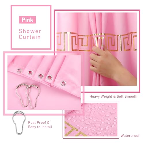XLHOMO Bathroom Sets with Shower Curtain and Rugs Bathroom Accessories Set Pink Bathroom Set,Shower Curtain Set with Stainless Steel Trash Can - size: Pink, style: Bath Set+Shower Curtain+Bath Rugs