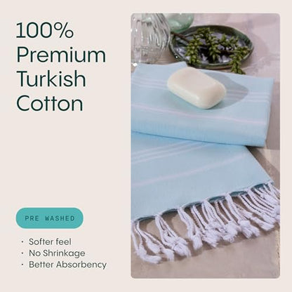WETCAT Turkish Hand Towels with Hanging Loop, Set of 2 (20" x 30") 100% Turkish Cotton, Pre-Washed, Quick Drying, for Kitchen or Bathroom - Aqua - color: Aqua