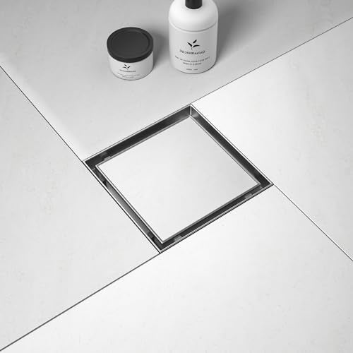 Square Shower Drain, 304 Stainless Steel Floor Drain 6" | with Tiled Insert Grate & Hair Strainer, Bathroom 2-in-1 Tiled in Drain, CUPC Certified - color: Brushed, size: 6''