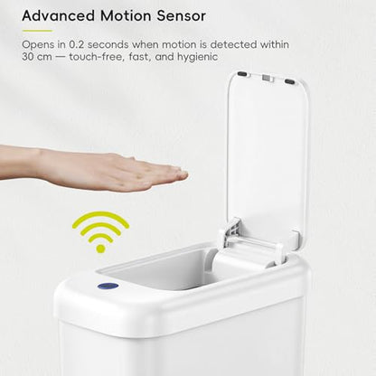 EKO Automatic Bathroom Trash Can with Lid, 2.6 Gallon Slim Touchless Garbage Can, Waterproof Motion Sensor Trash Bin for Bathroom, Office, Kitchen, White - size: Morandi 10L-Oat White