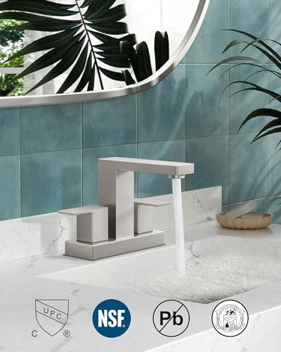 FORIOUS 4 Inch Brushed Nickel Bathroom Faucet Centerset 2 Hole, Commercial | Wholesale Brushed Nickel Centerset Bathroom Faucet Silver 2 Handles, 4" Bathroom Sink Faucet Brushed Nickel Centerset Set - color: Stainless Steel, style: Classic