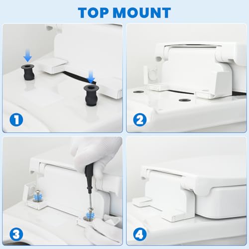 Raised Toilet Seat with Bidet for Seniors, 3" Height, Heavy Duty Slow Close Elevated Toilet Seat with Never Loosen Hinges, Fits Most Elongated Toilets, No Electric Cold Water Only (White 18.5")