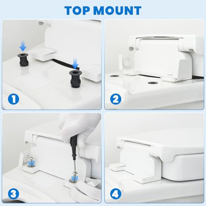 Raised Toilet Seat with Bidet for Seniors, 3" Height, Heavy Duty Slow Close Elevated Toilet Seat with Never Loosen Hinges, Fits Most Elongated Toilets, No Electric Cold Water Only (White 18.5")